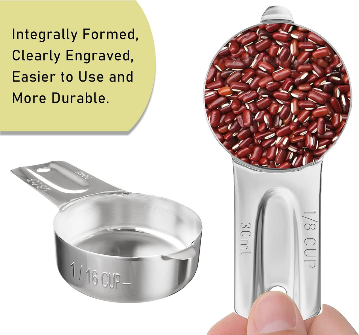 2PCS 1/8Cup (30ml, 1oz) Single Measuring Cup, Stainless Steel Measure Scoop, Metric and US