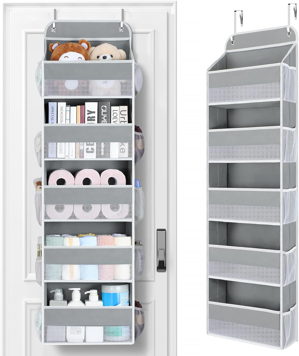 Yecaye Over The Door Organizer Storage, 5-Tier Heavy Duty Door Organizers Hanging with 10 Side Mesh