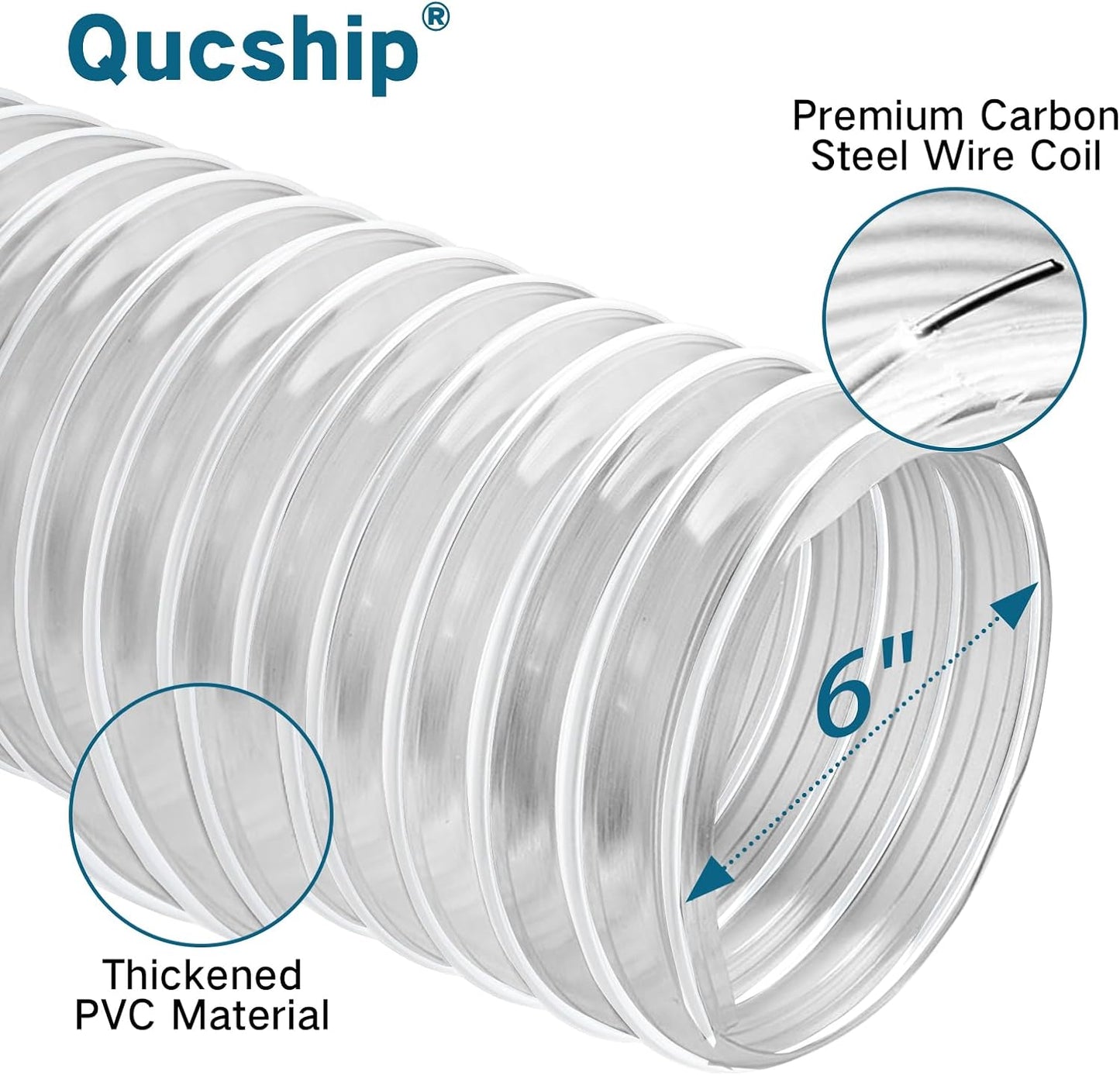 Heavy PVC Dust Collection Hose 6" x 10', Puncture Resistant PVC Dust Collection Hose with Carbon