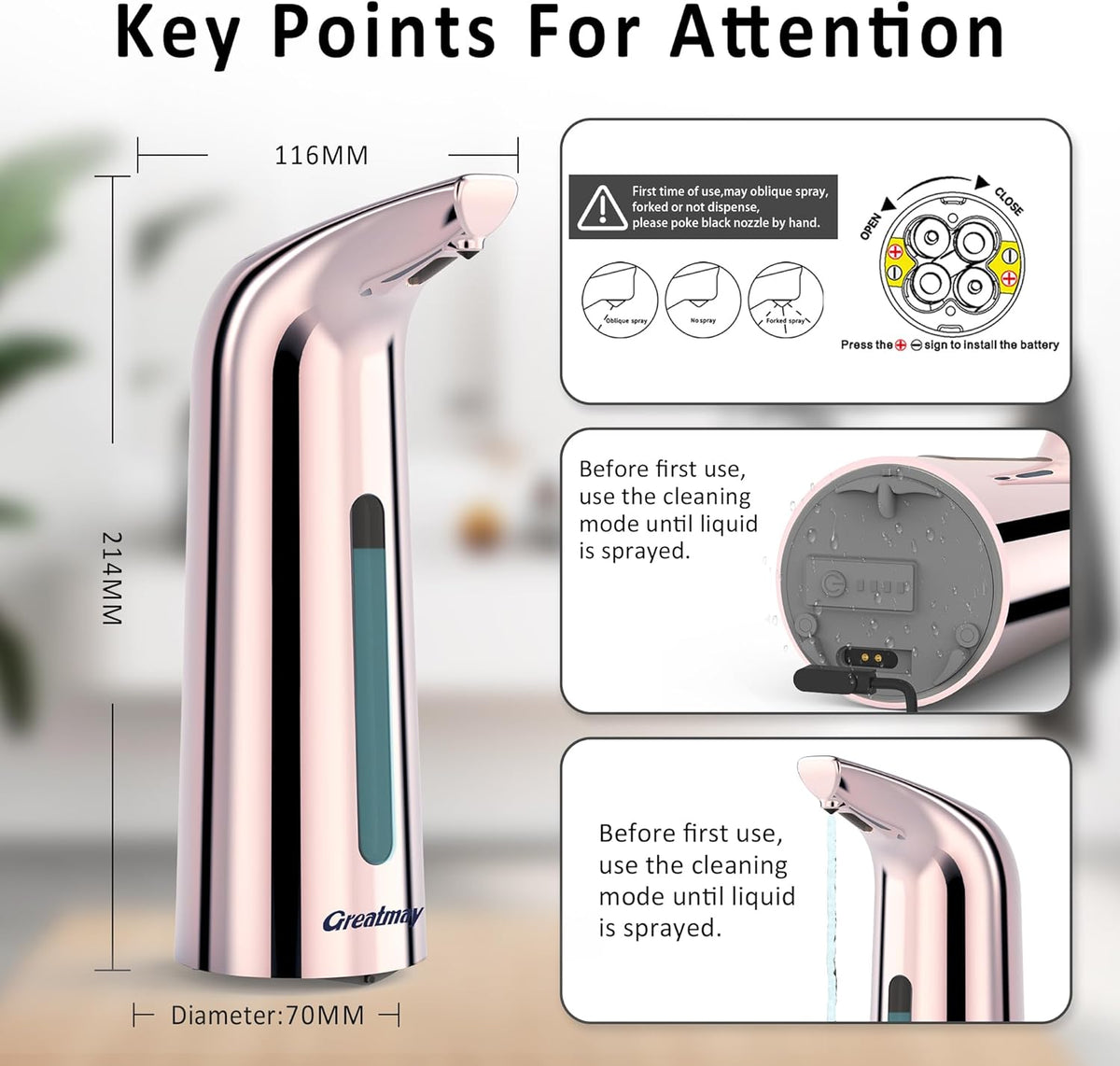 Convenient Automatic Soap Dispenser,4 Adjustable Levels Touchless Hand Sanitizer Pump with Infrared