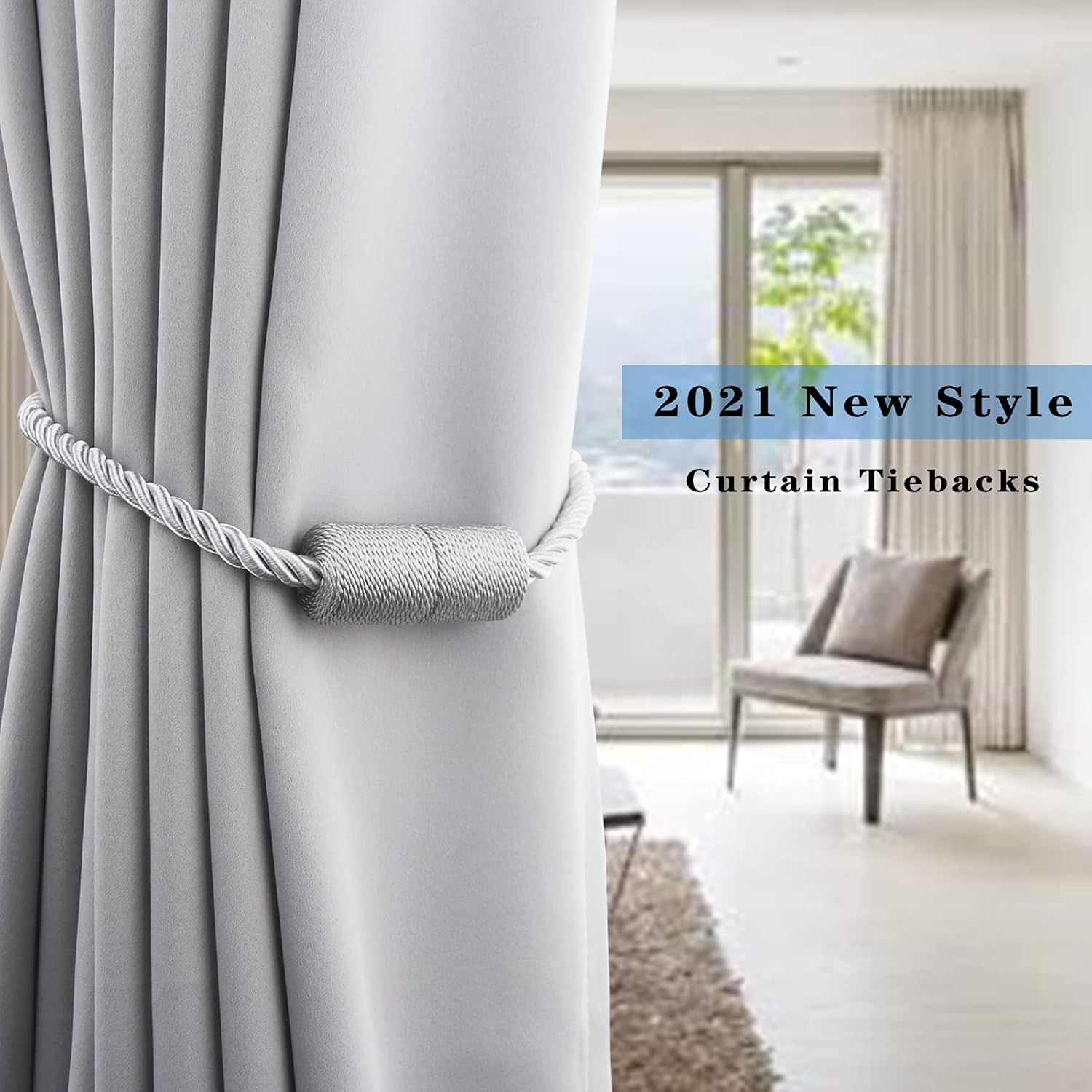 2 Pack Grey Strong Magnetic Curtain Tiebacks Outdoor Elegant Decorative Tie Backs Modern Rope