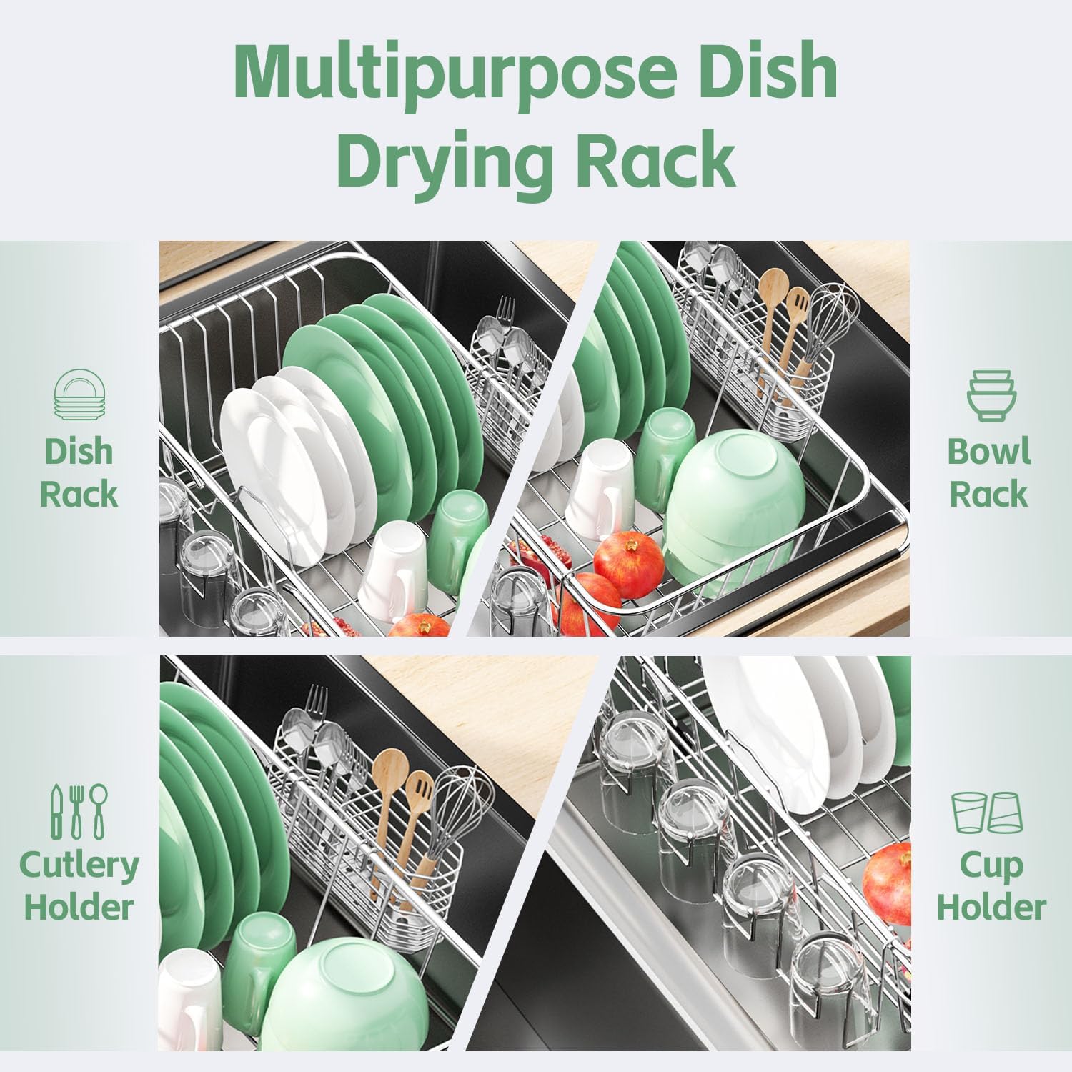Small Dish Drying Rack in Sink, Extendable Stainless Steel Dish Drainers for Kitchen Counter
