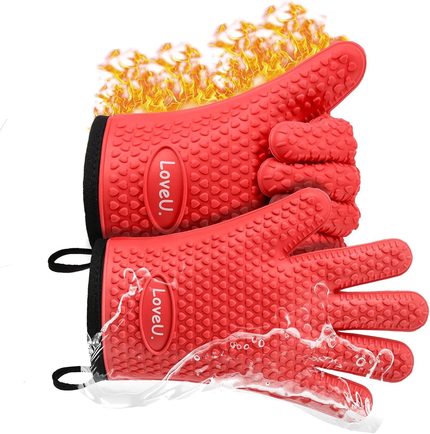 Kitchen Oven Gloves - Silicone and Cotton Double-Layer Heat Resistant Oven Mitts/BBQ Gloves/Grill
