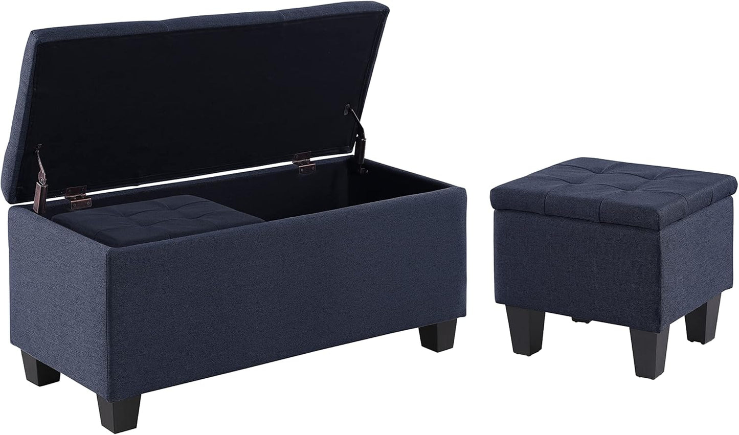 Set of 3 Hinged Storage Ottoman, 38'' Ottoman Bench with Storage and Thick Seating, End of Bed