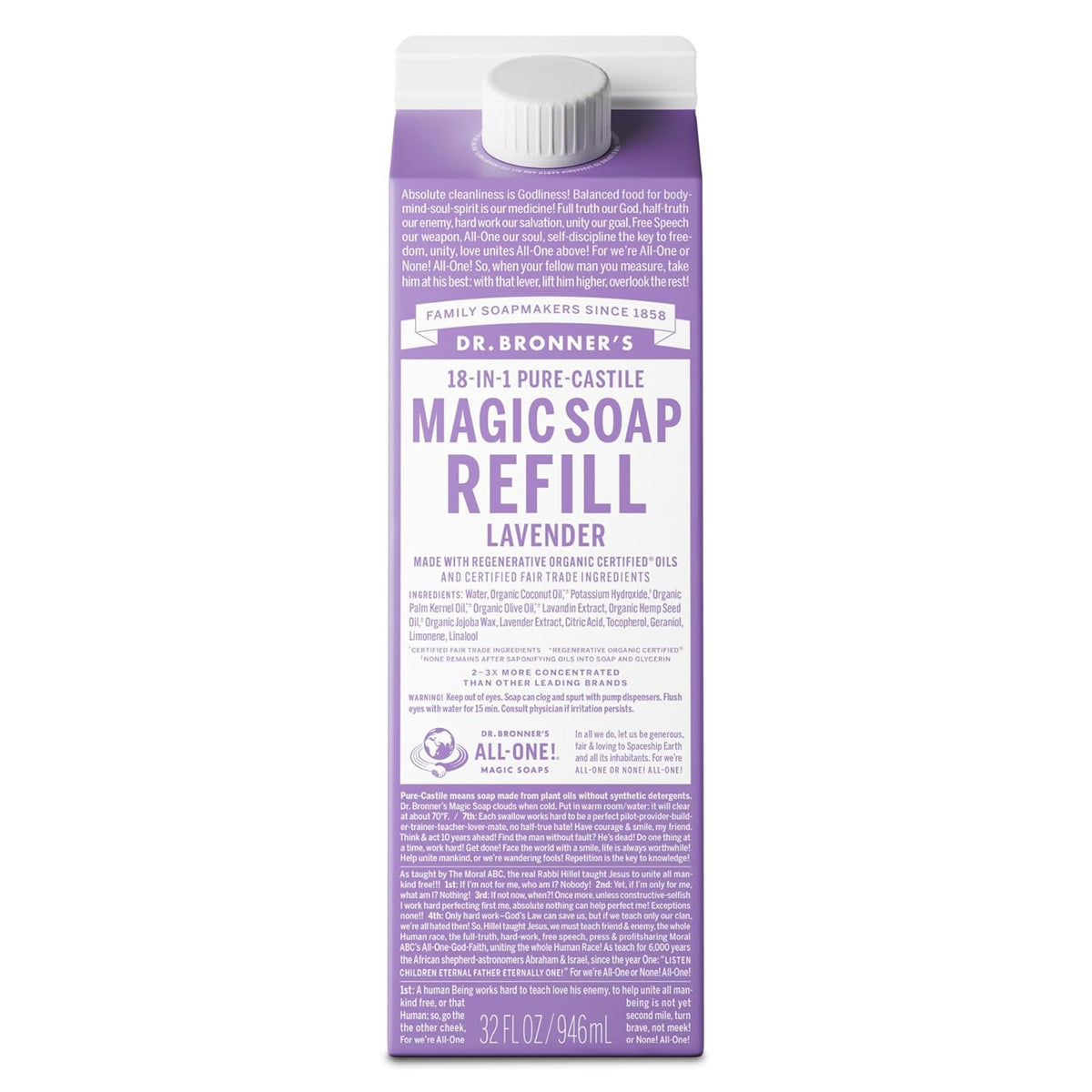 Dr. Bronner's Pure-Castile Liquid Magic Soap Refill - Made with Regenerative Organic Certified
