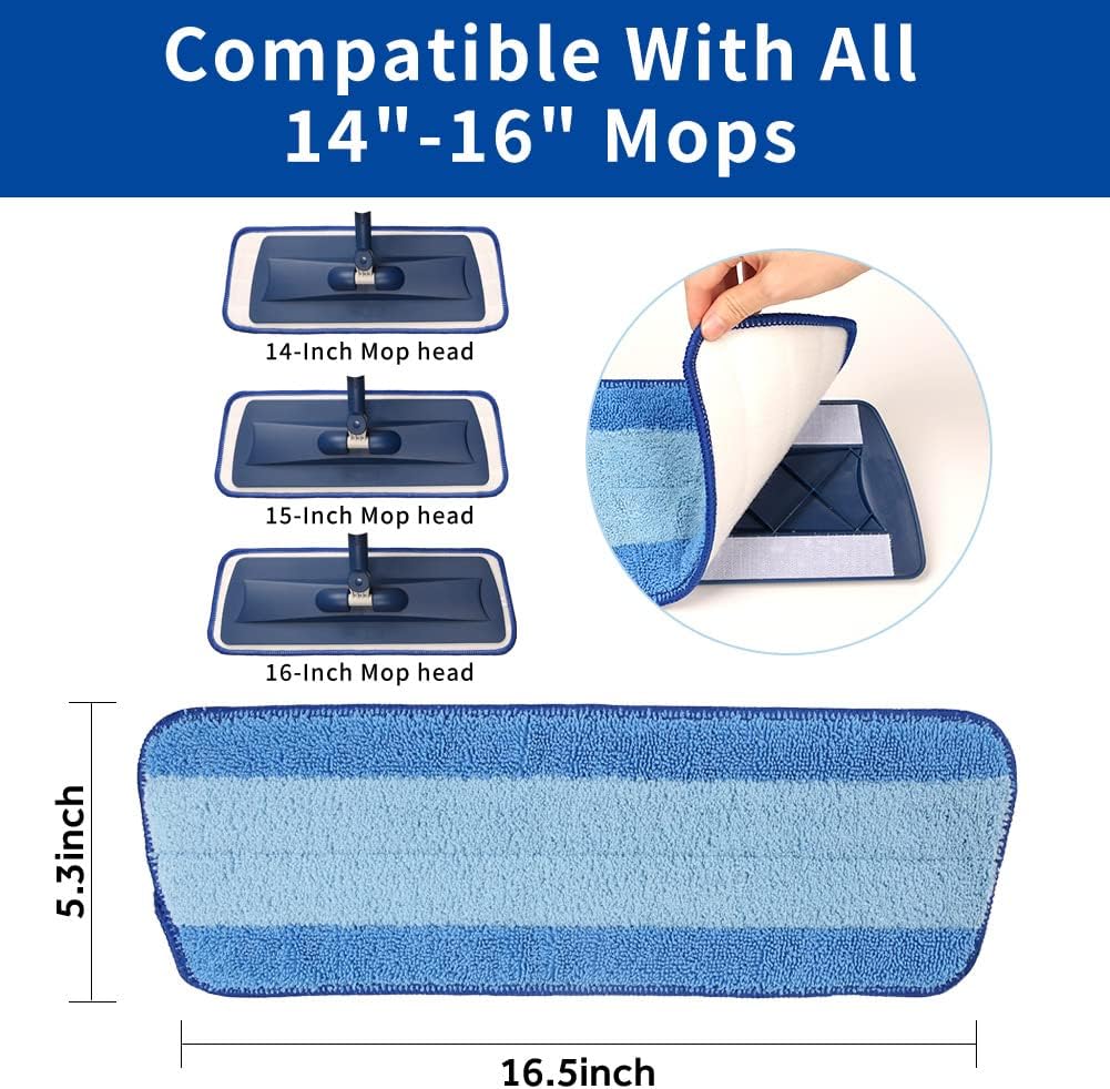 16.5 inch Mop Pads Refills, 3 Pack Microfiber Reusable Replacement Mop Pads Flat Replacements Heads