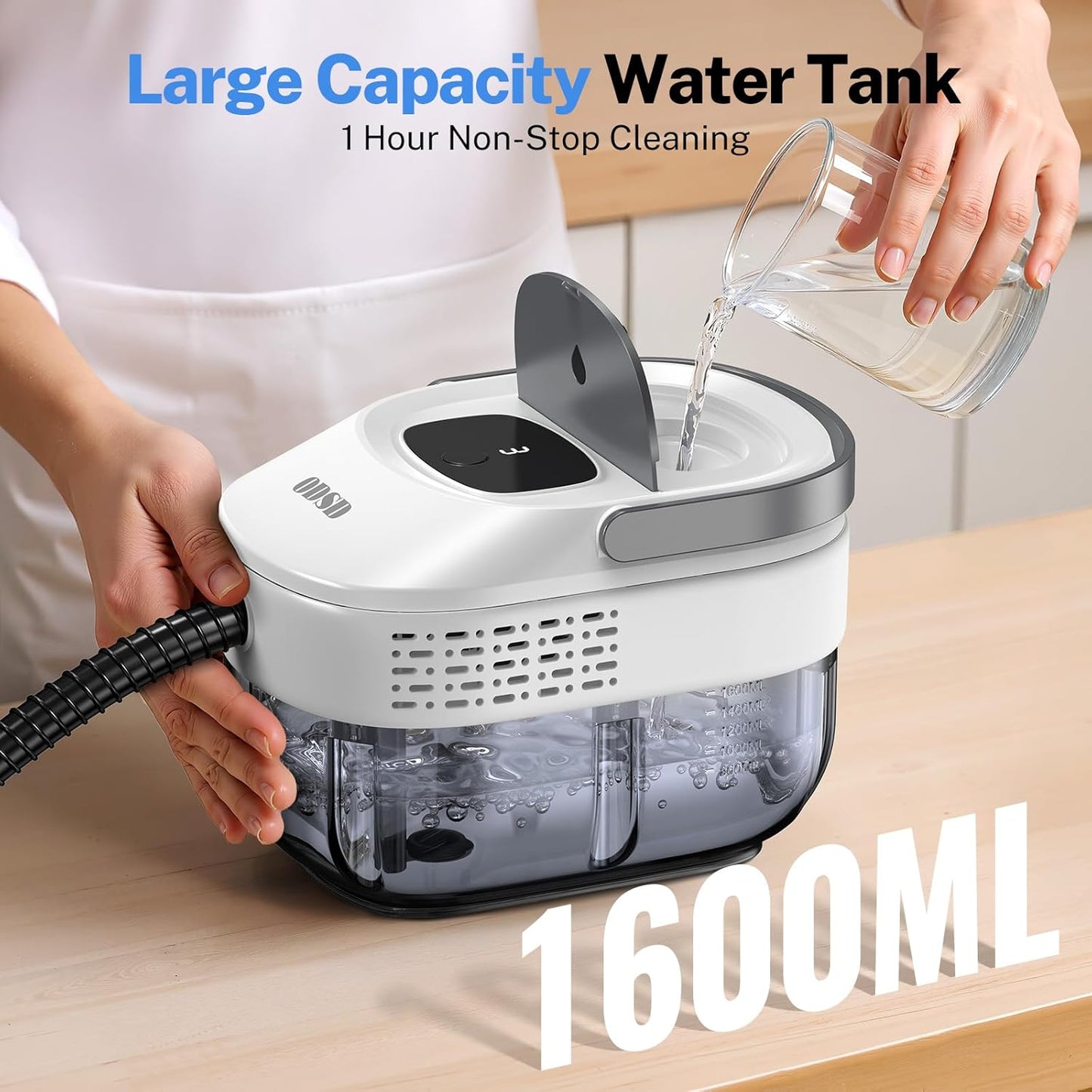 ODSD Steam Cleaner for Home & Car, 3-Level Adjustable Steamer for Cleaning, 15s Heat-Up & 1.6L
