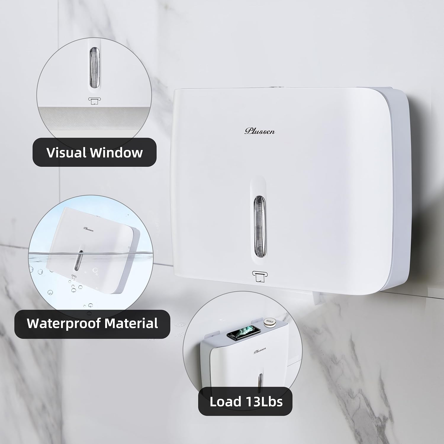Paper Towel Dispenser Wall Mount Commercial Pack of 3 White Holder Fits Multifold Hand Towels for