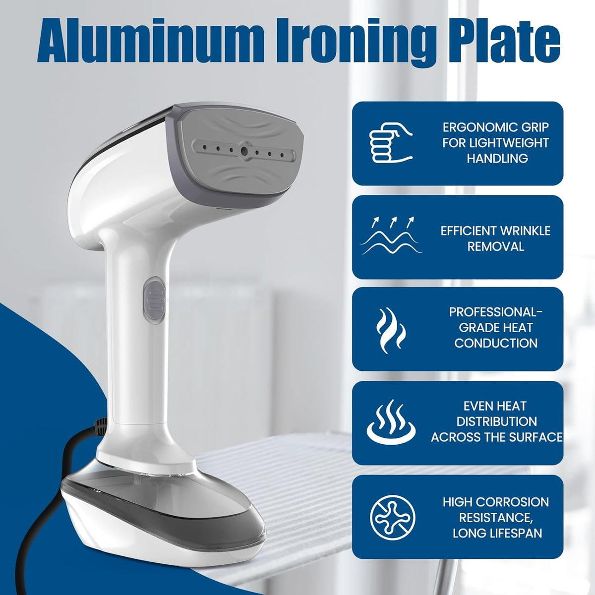 Powerful Handheld Fabric Steamer - 1800W with Fast Ceramic Heat-Up Plate, 2-in-1 Ironing & Wrinkle