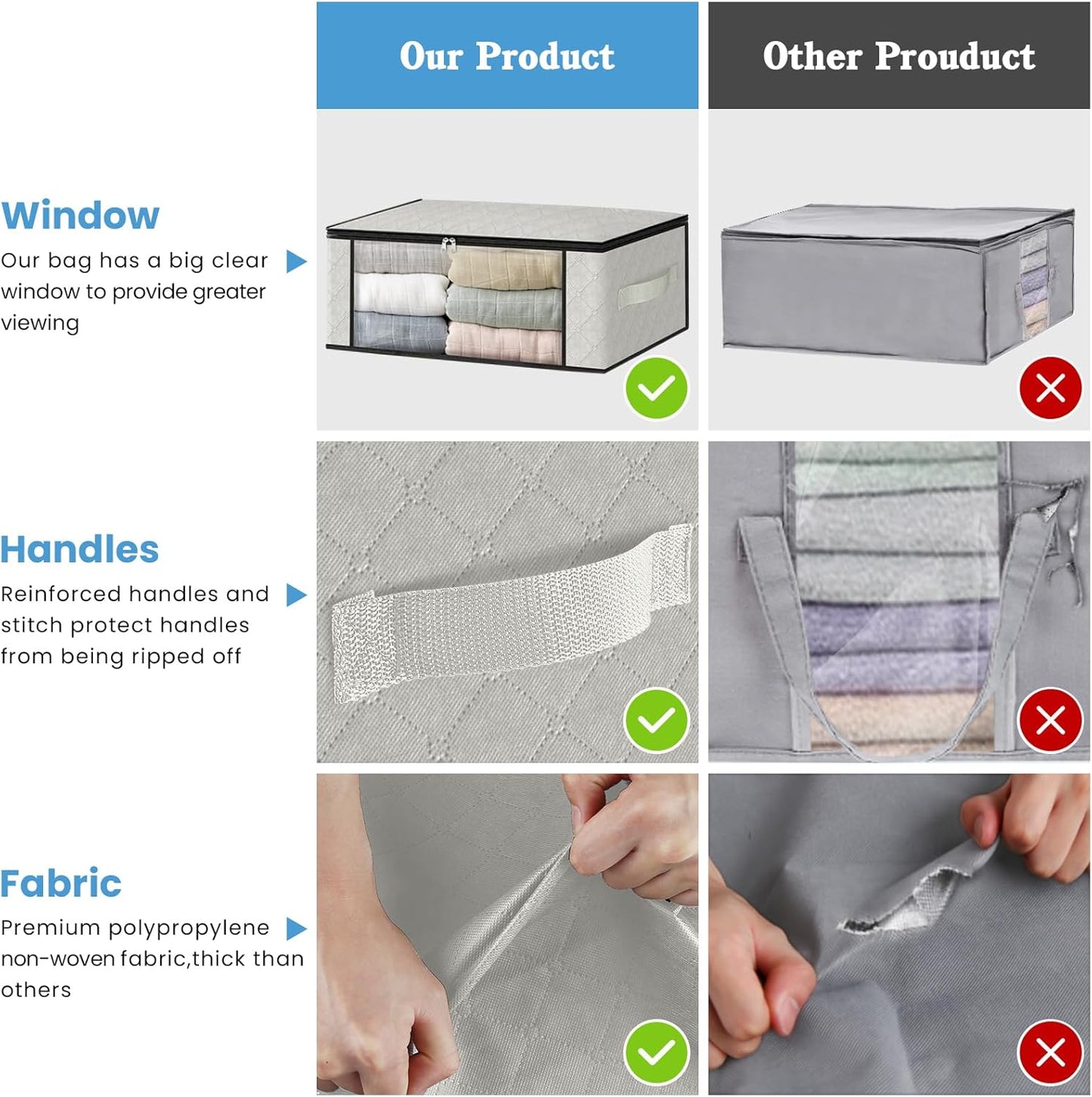 HomeHacks Storage 8-Pack Clothes Organizer Storage Bags Foldable Storage Box with Large Clear