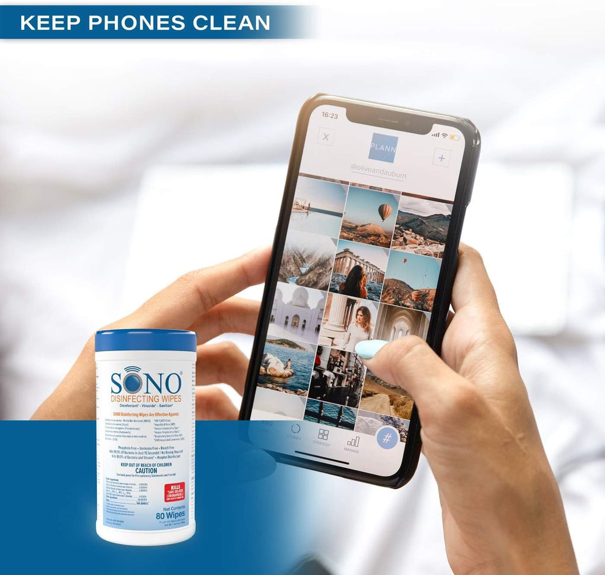 SONO Disinfecting Wipes - Alcohol-Free, No Bleach, Medical-Grade I Multi-Surface Cleaning for Home