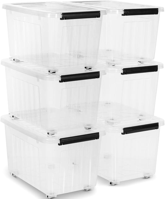 Citylife 54 QT Clear Plastic Storage Bins with Lids Stackable and Nestable Storage Boxes with Lids