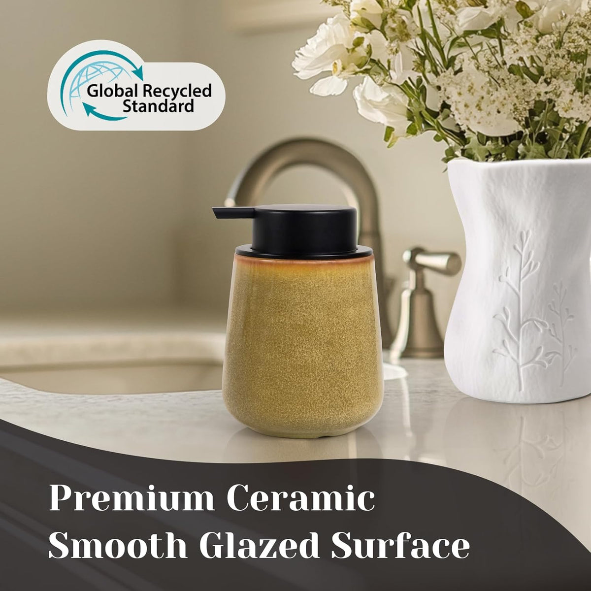 INGOFIN Ceramic Lotion Dispenser - 12 oz Refillable Hand Soap Dispenser Bathroom, Modern Liquid