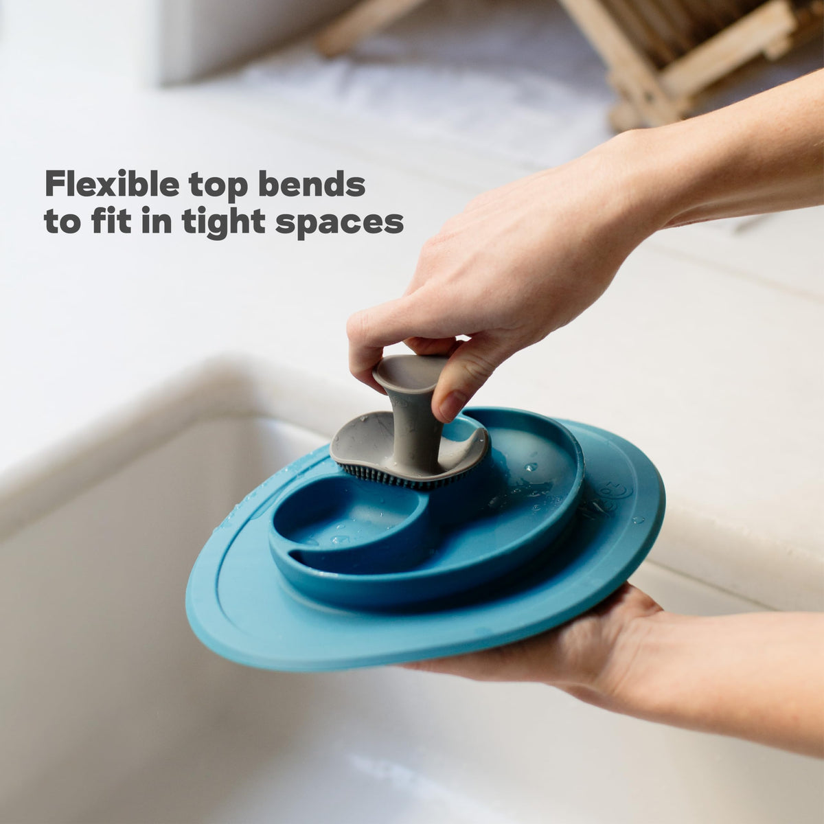 ezpz Mushroom Sponge (Gray) - Odor-Resistant Kitchen Sponge with Soft Bristles, Non-Slip Handle