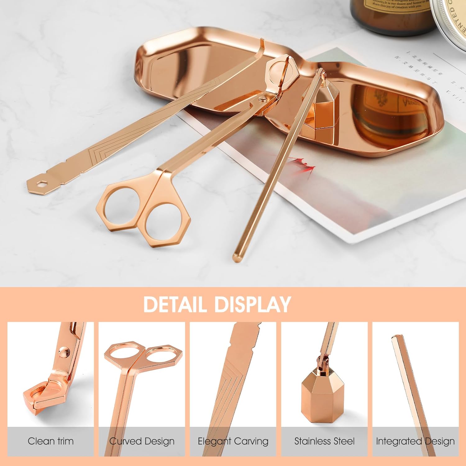 PATOISE 4 in 1 Candle Accessory Set, Wick Trimmer, Candle Snuffer, Wick Scoop,Storage Tray,Perfect