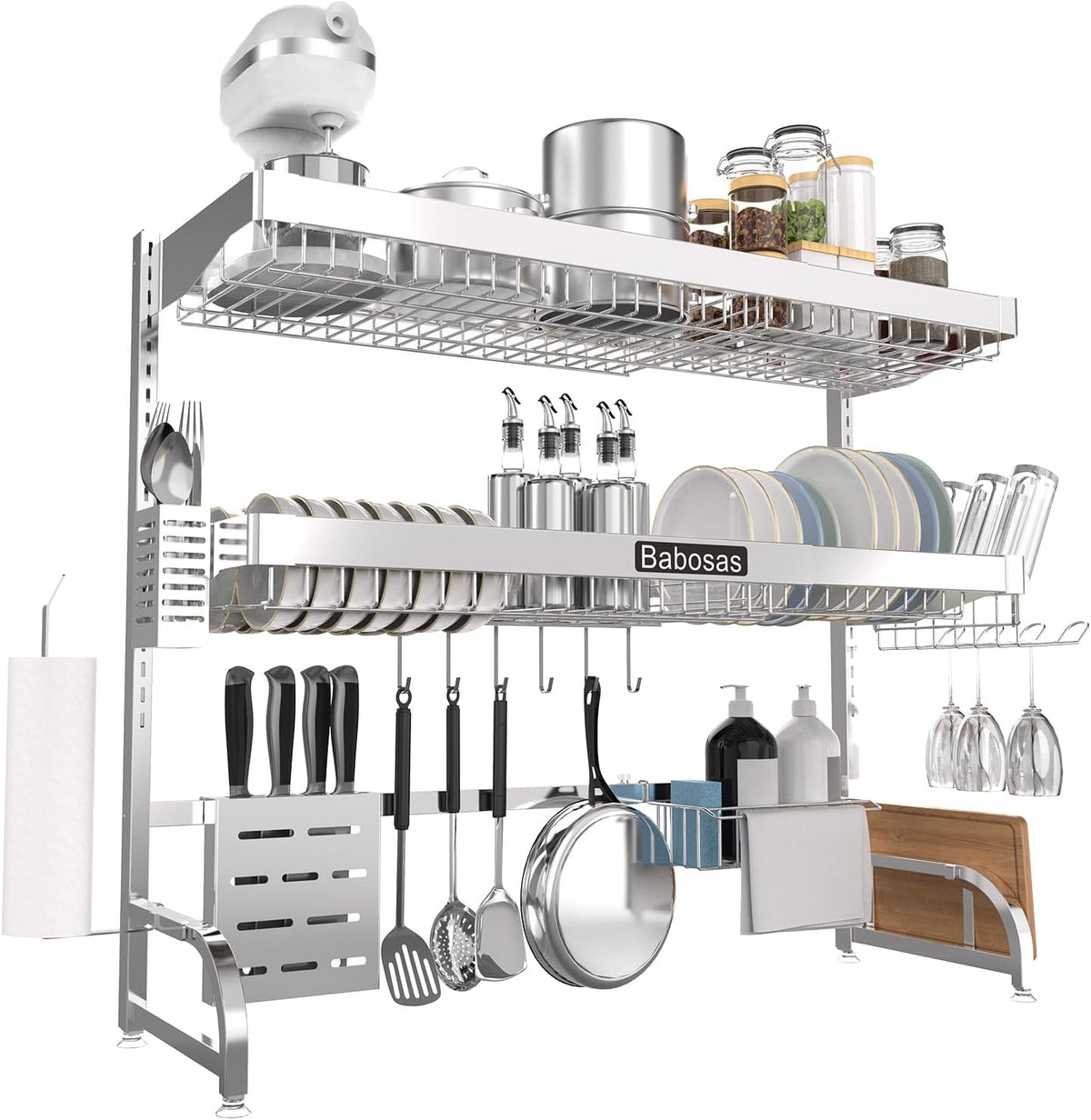Over The Sink Dish Drying Rack,3 Tier Adjustable Length (25.5'' to 37.4'') Full Stainless Steel
