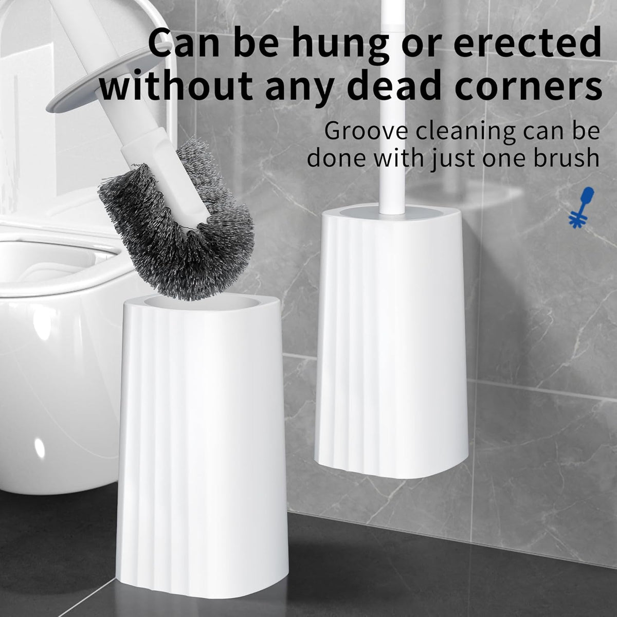 Toilet Brush & Holder Set, Lightweight Plastic Handle, Space Saving for Storage, Deep Cleaning
