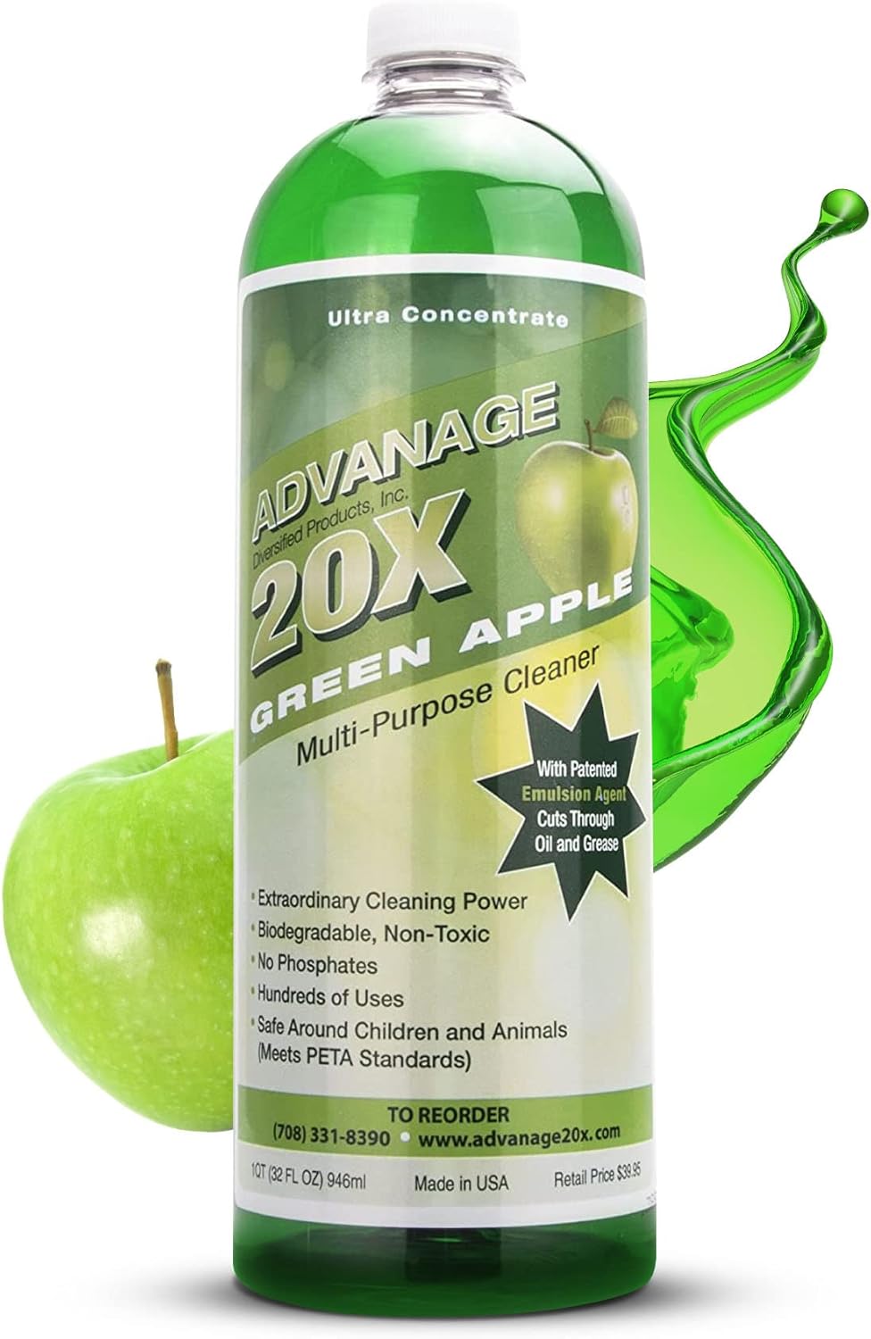 Advanage 20X All Purpose Cleaner Concentrate – Green Apple Eco-Friendly Heavy Duty Degreaser