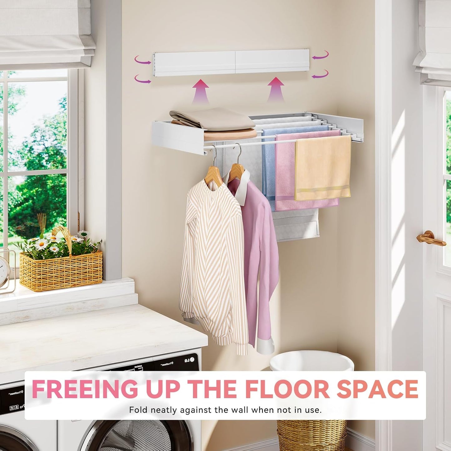 APEXCHASER Wall Mounted Clothes Drying Rack, Laundry Drying Rack Retractable, Towel Racks for