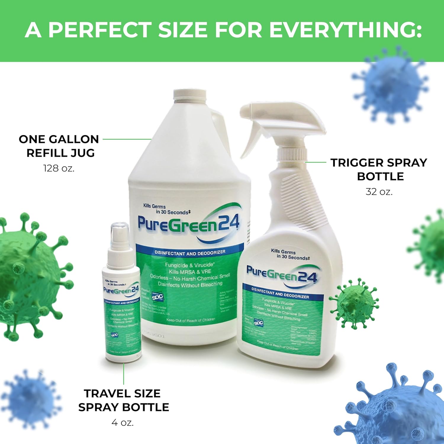 PureGreen24 Safe & Effective Disinfectant. Kills Deadly Germs including RSV COVID-19 Norovirus MRSA
