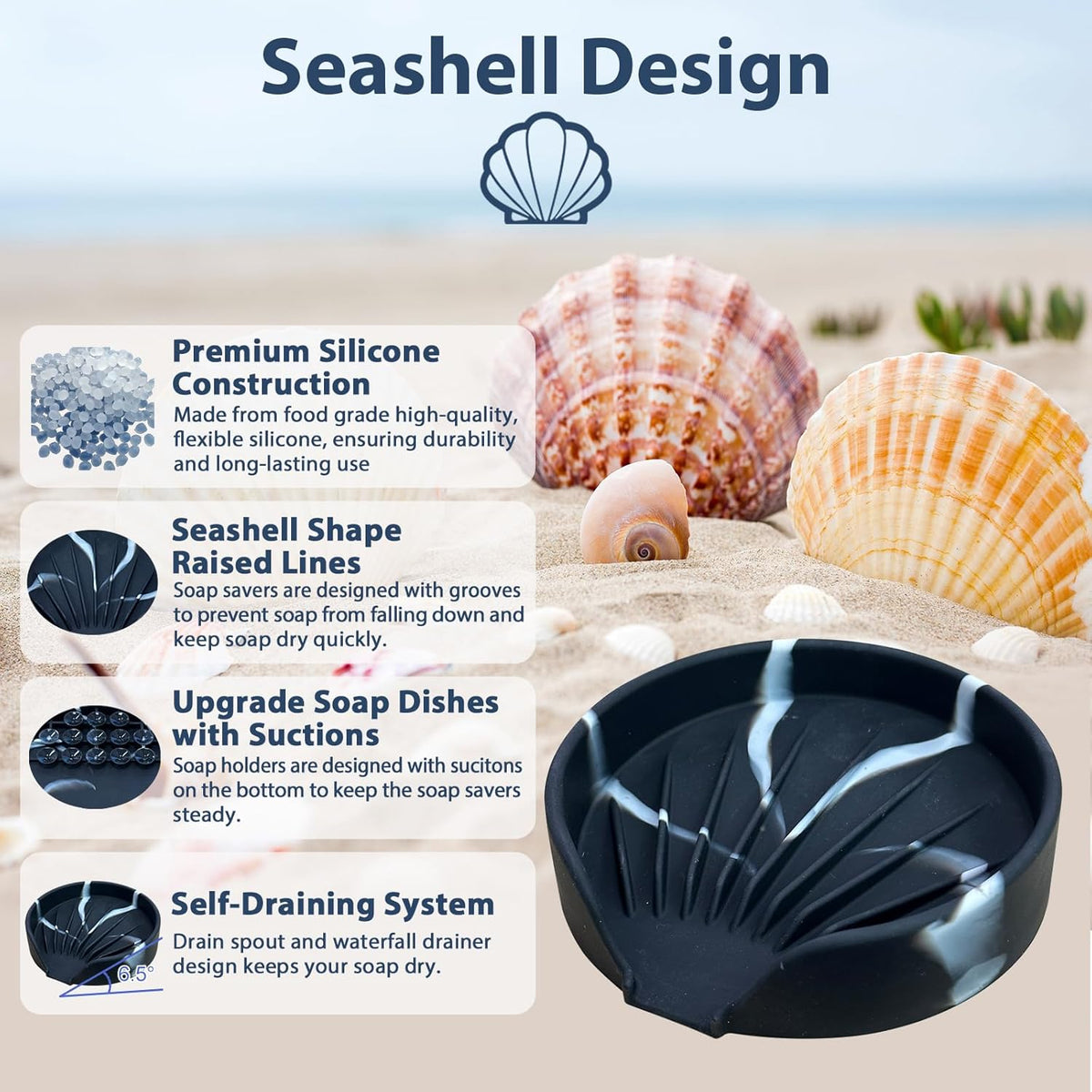 Self Draining Soap Dish, Silicone Suction Cup Soap Holder Tray Savers Container Sponge Holder for