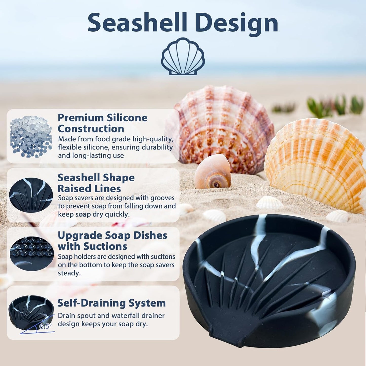 Self Draining Soap Dish, Silicone Suction Cup Soap Holder Tray Savers Container Sponge Holder for