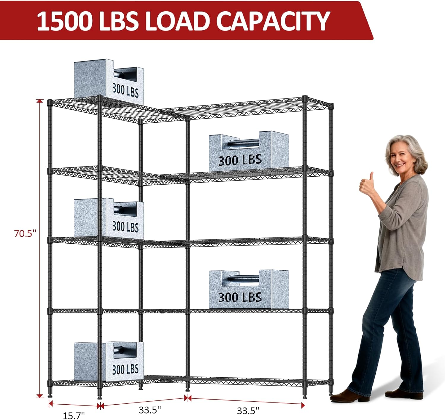 IZEUK 1433 LBS Garage Shelving Wide Storage Shelves Metal Shelves Heavy Duty Adjustable Utility