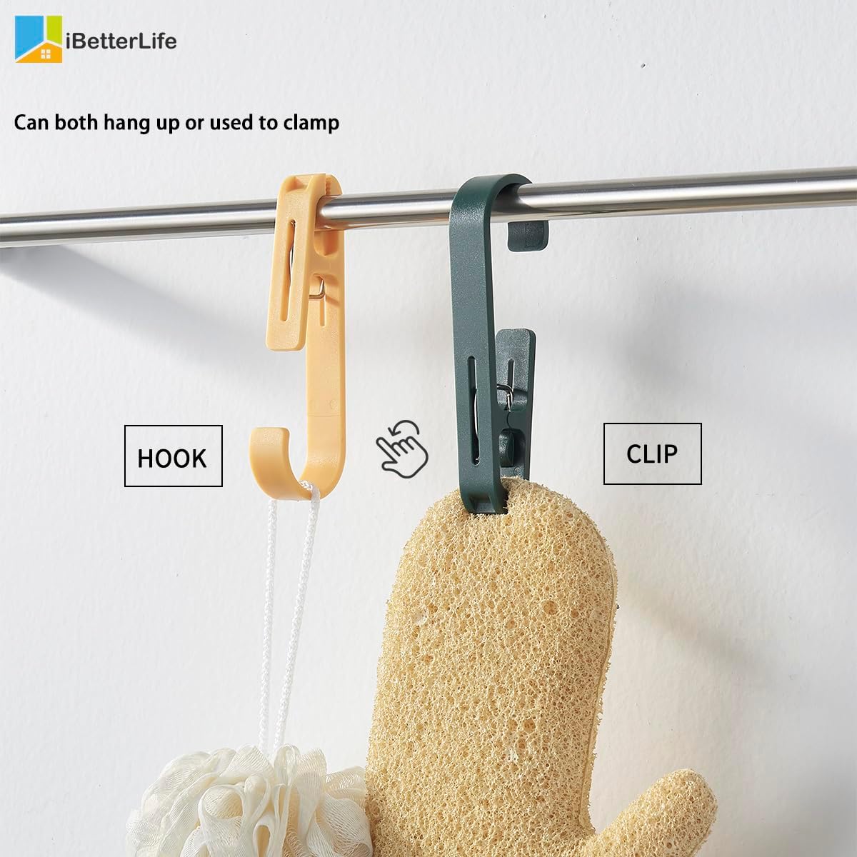 iBetterLife Laundry Hooks Hanging Clips - 4Pcs Heavy Duty Outdoor Clothes Pins, Closet Organizer