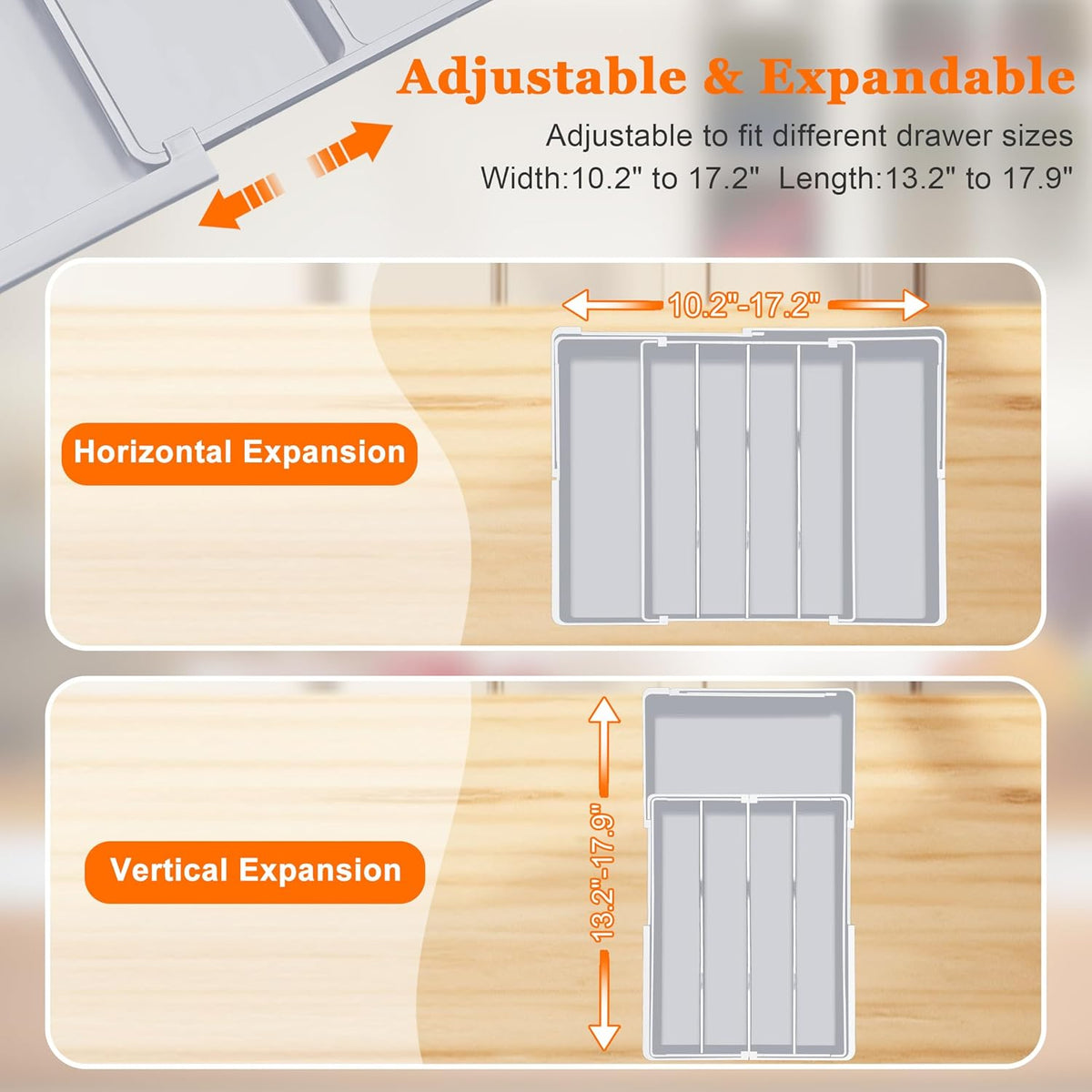 Expandable Large Silverware Organizer - BPA-Free Food-Safe Kitchen Utensil Drawer Organizer