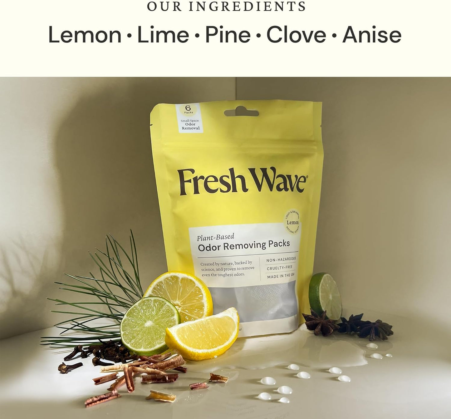 Fresh Wave Lemon Odor Eliminating & Deodorizing Packs | Bag of 6 | Safer Odor Relief for Small
