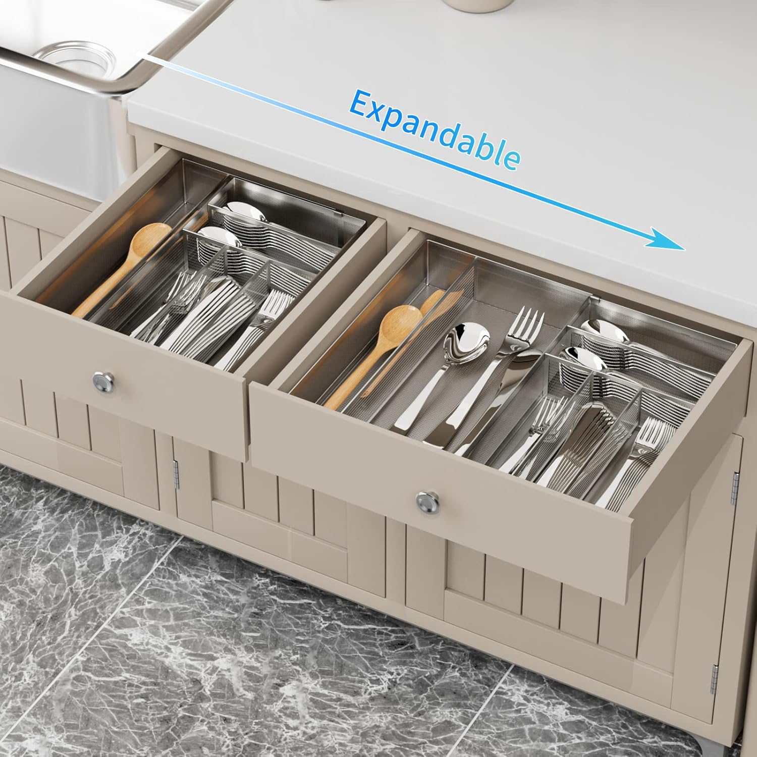JANE EYRE Utensil Drawer Organizer - Expandable Cutlery Tray, Silverware/Flatware Storage Divider