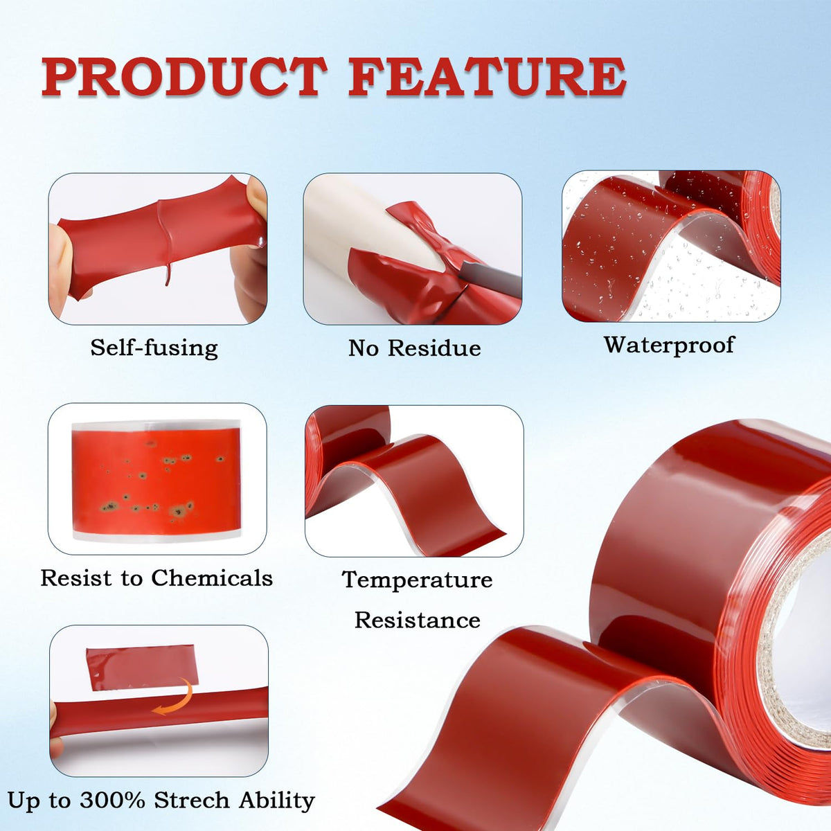 Self Fusing Silicone Tape 1 in x 5' Red Waterproof Rubber Leak Proof Sealing Silicone Rubber