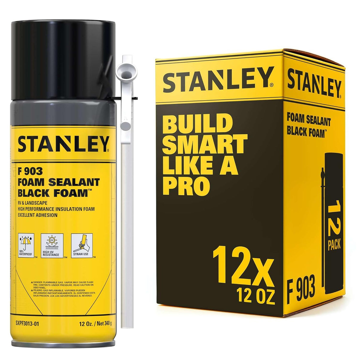 Stanley F903 Black Spray Foam Sealant (12x12oz) – Waterproof Expanding Polyurethane Foam for RV