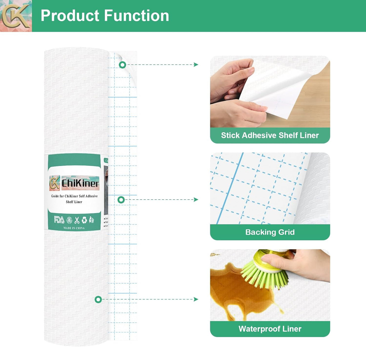Self-Adhesive Shelf Liner Kitchen Liner, Waterproof Backed Paper Easy Peel and Stick Contact Liner
