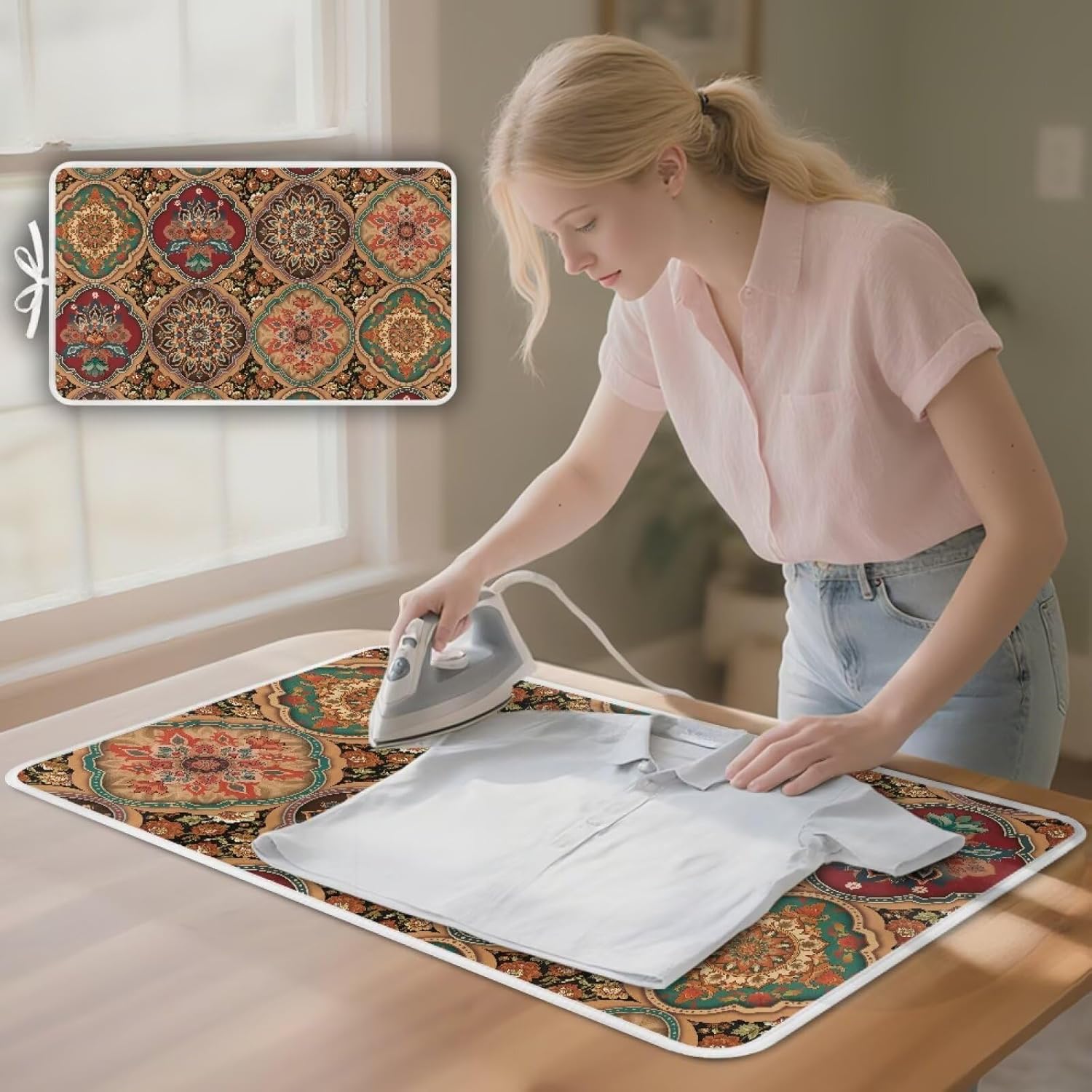 Folding Ironing Mat Heat and Steam Resistant Mandala Ironing Pad 32 x 16 Inch Foldable Iron Mat for