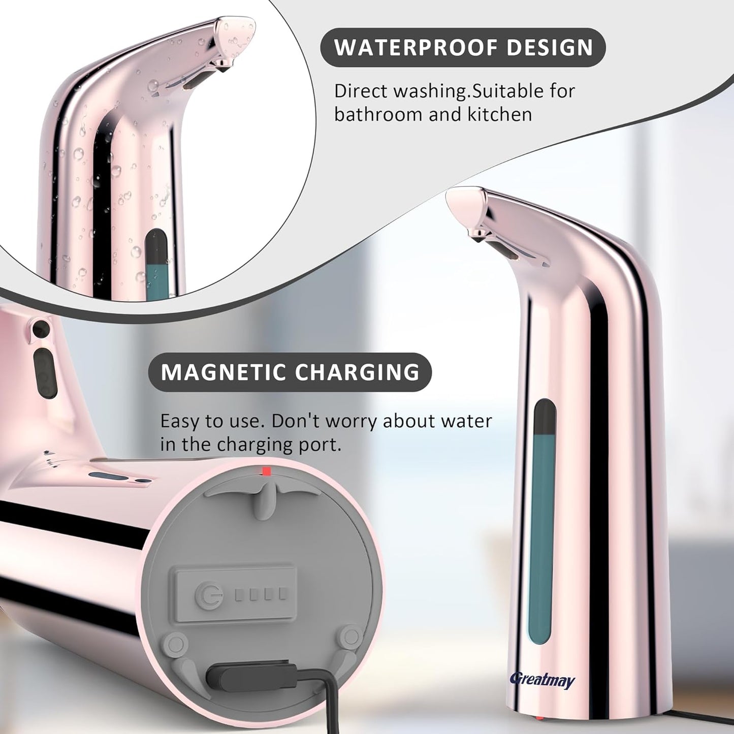 Convenient Automatic Soap Dispenser,4 Adjustable Levels Touchless Hand Sanitizer Pump with Infrared