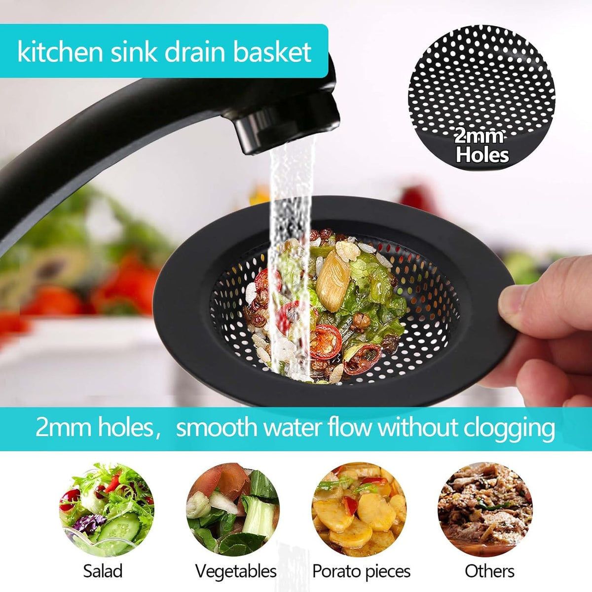 3 PCS Kitchen Sink Stopper Strainer,Anti-Clogging Stainless Steel Sink Disposal Stopper, Garbage