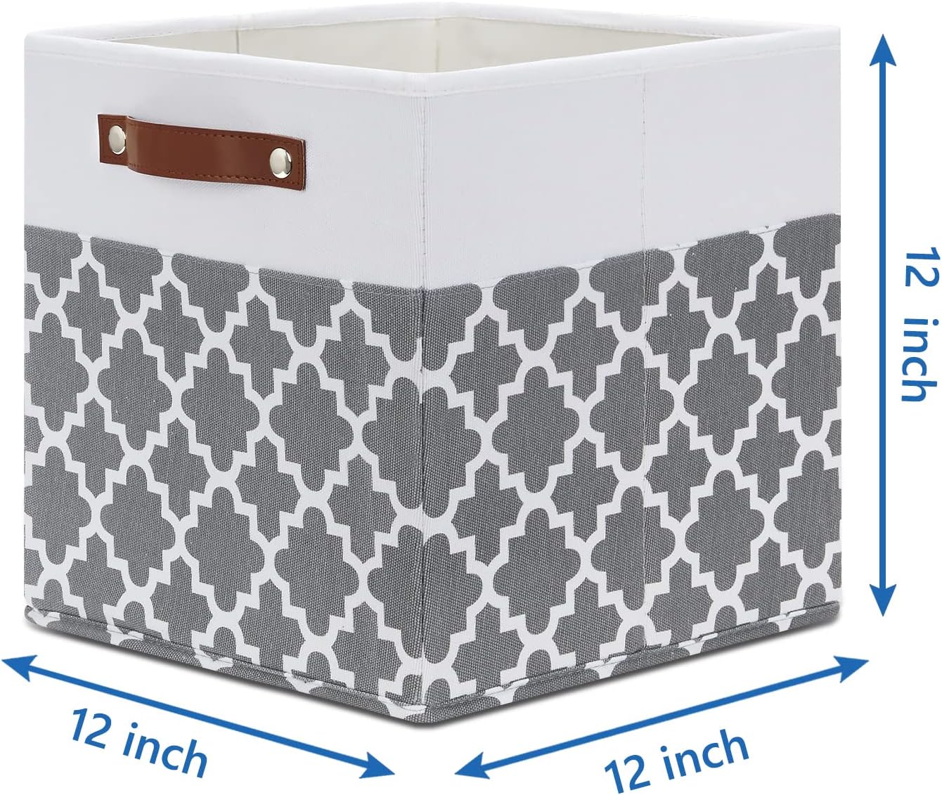 Temary 12x12x12 Fabric Storage Bins 4 Pack with Leather Handle, Foldable Cubes Storage Box Baskets