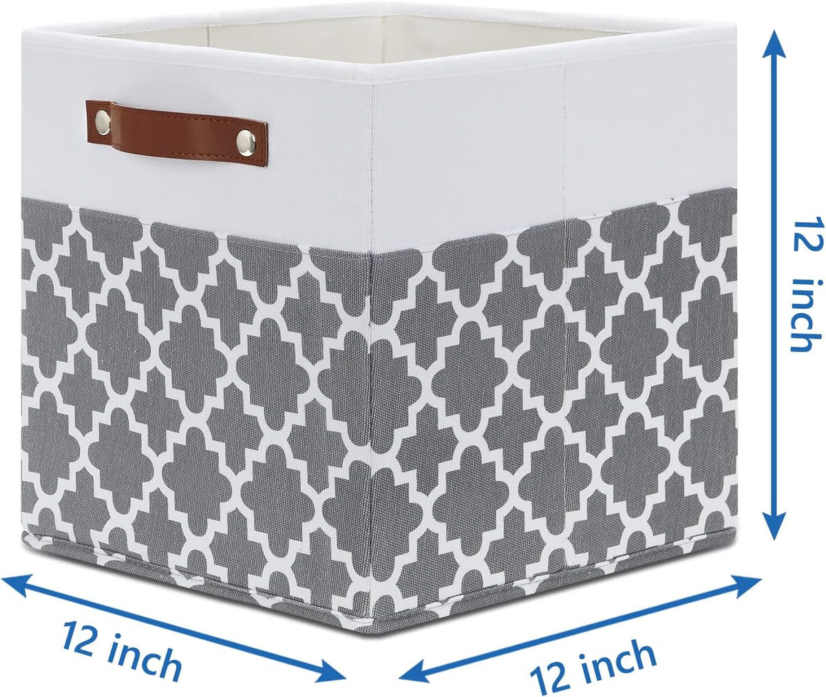 Temary 12x12x12 Fabric Storage Bins 4 Pack with Leather Handle, Foldable Cubes Storage Box Baskets