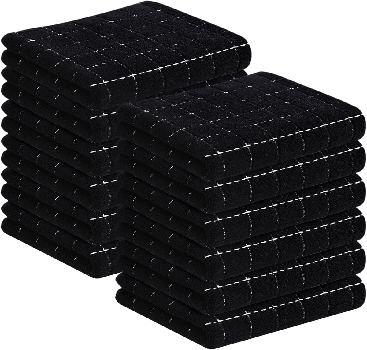 Homaxy 100% Cotton Terry Kitchen Towels(Black, 13 x 28 inches), Checkered Designed, Soft and Super