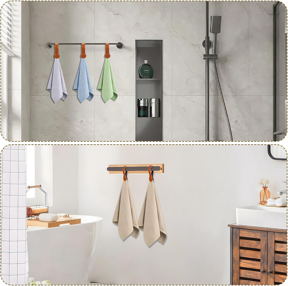 4 PCS Genuine Leather Towel Clips for Kitchen, Magnetic Hand Clips, Towel Holder with Magnet for