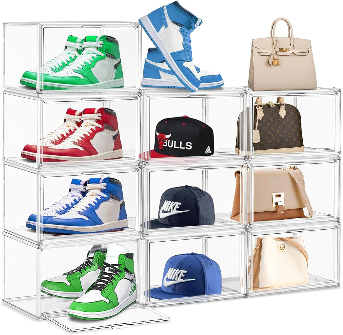 10 Pack Acrylic Shoe Storage Box Clear Plastic Stackable Acrylic Display Case with Magnetic Door