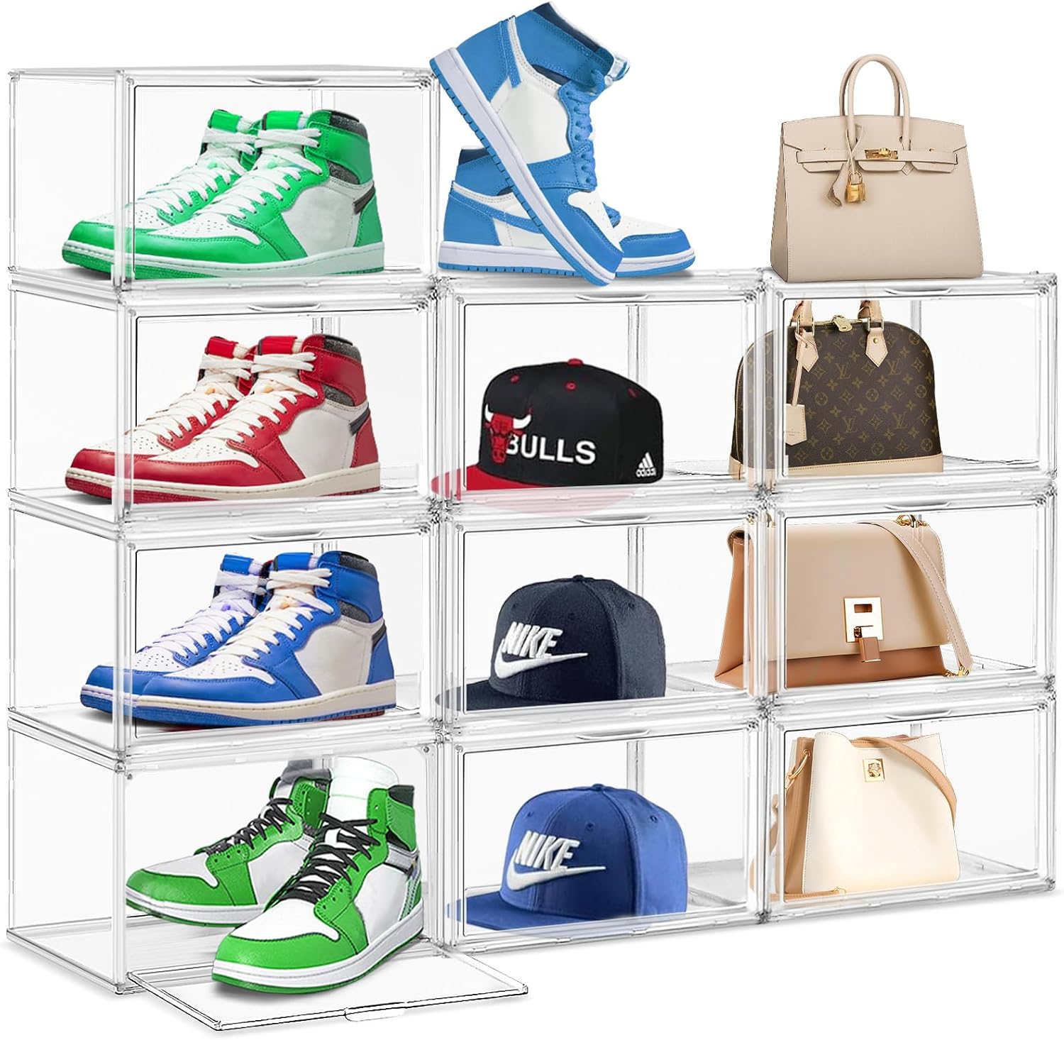 10 Pack Acrylic Shoe Storage Box Clear Plastic Stackable Acrylic Display Case with Magnetic Door