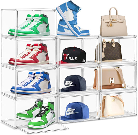 10 Pack Acrylic Shoe Storage Box Clear Plastic Stackable Acrylic Display Case with Magnetic Door