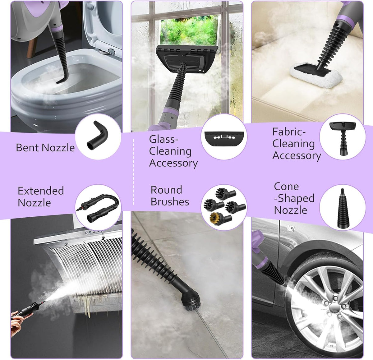 Pressurized Handheld Multi-Surface Natural Steam Cleaner with 12 pcs Accessories, Multi-Purpose
