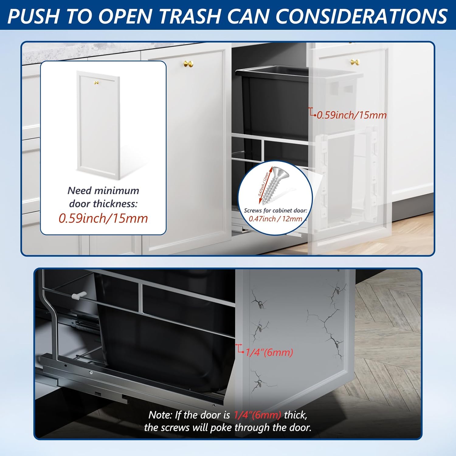 Insputer Pull Out Trash Can Under Cabinet with Soft-Close Slides, Heavy Duty Under Sink Trash Can