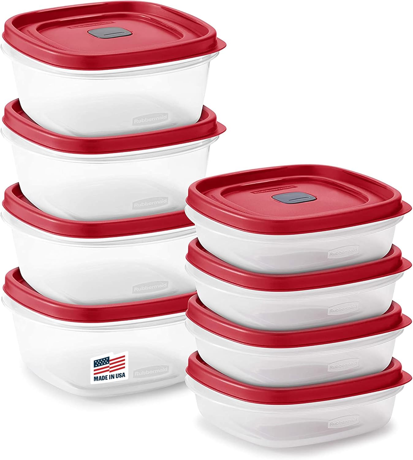 Rubbermaid 16-Piece BPA-Free Plastic Food Storage Set, Red Vented Lids - Microwave, Dishwasher