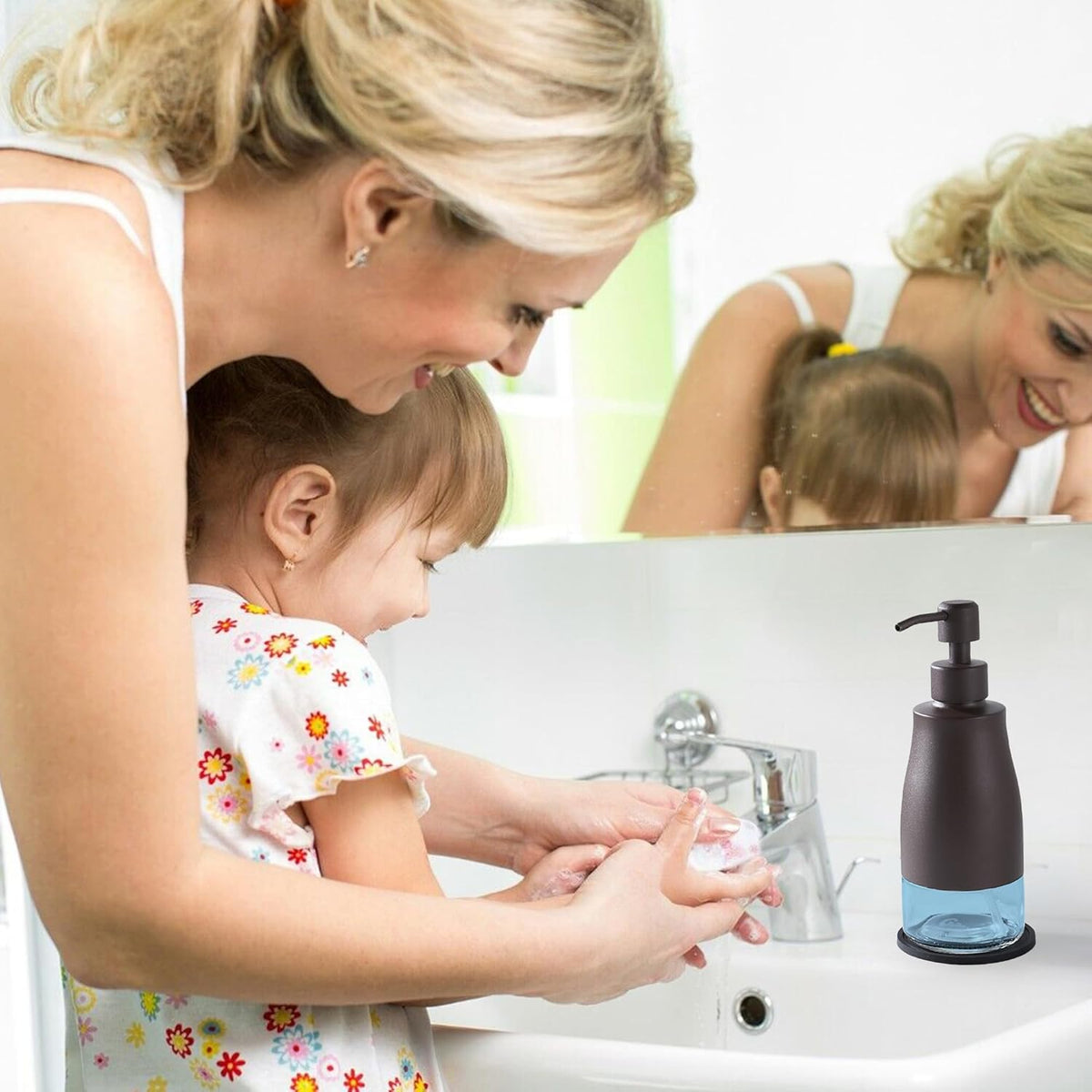Gaussra Bronze Soap Dispenser with Coaster and Stickers, Stainless Steel and Glass Bottle Hand Pump