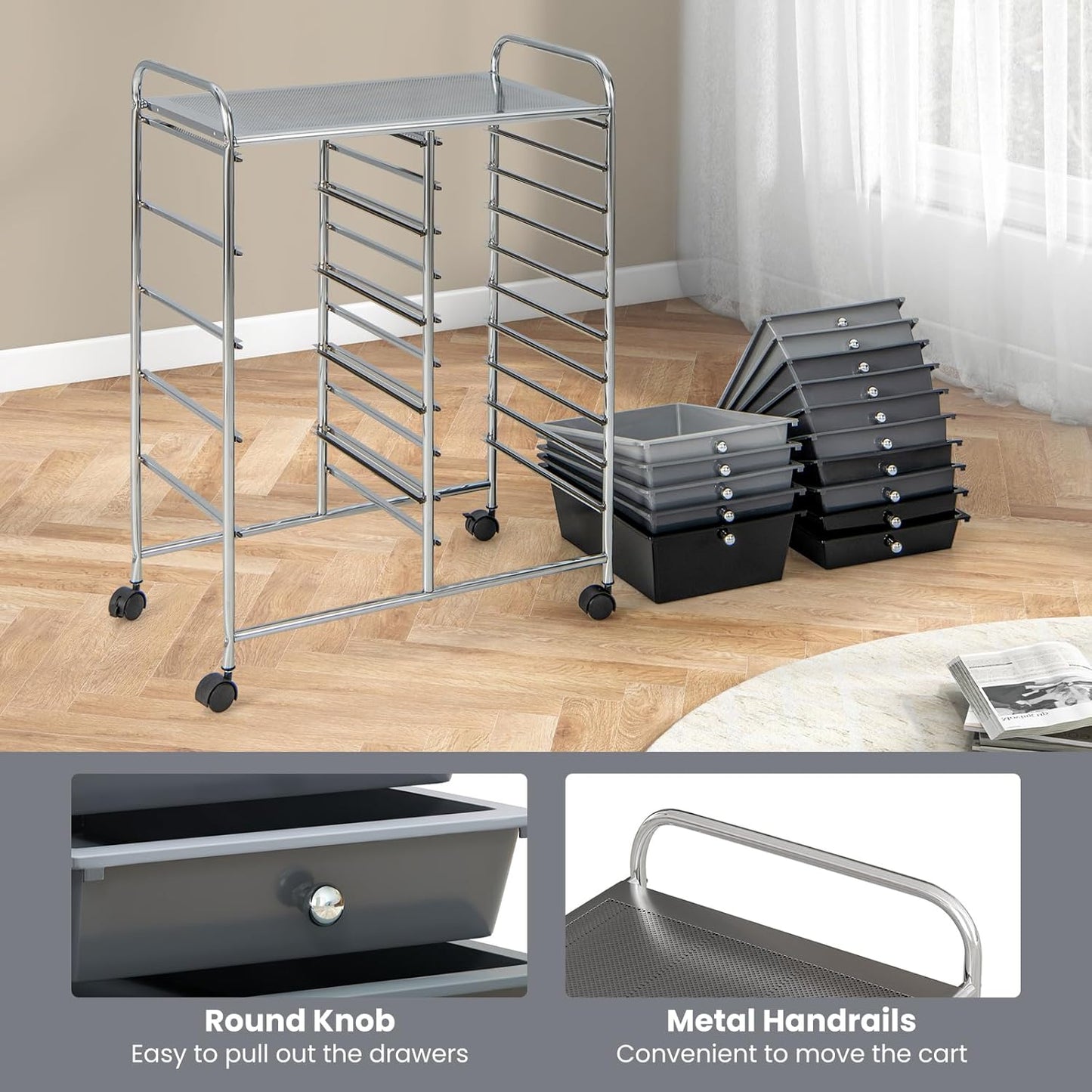 GOFLAME 15-Drawer Rolling Storage Cart, Multipurpose Movable Organizer Cart, Utility Cart for Home