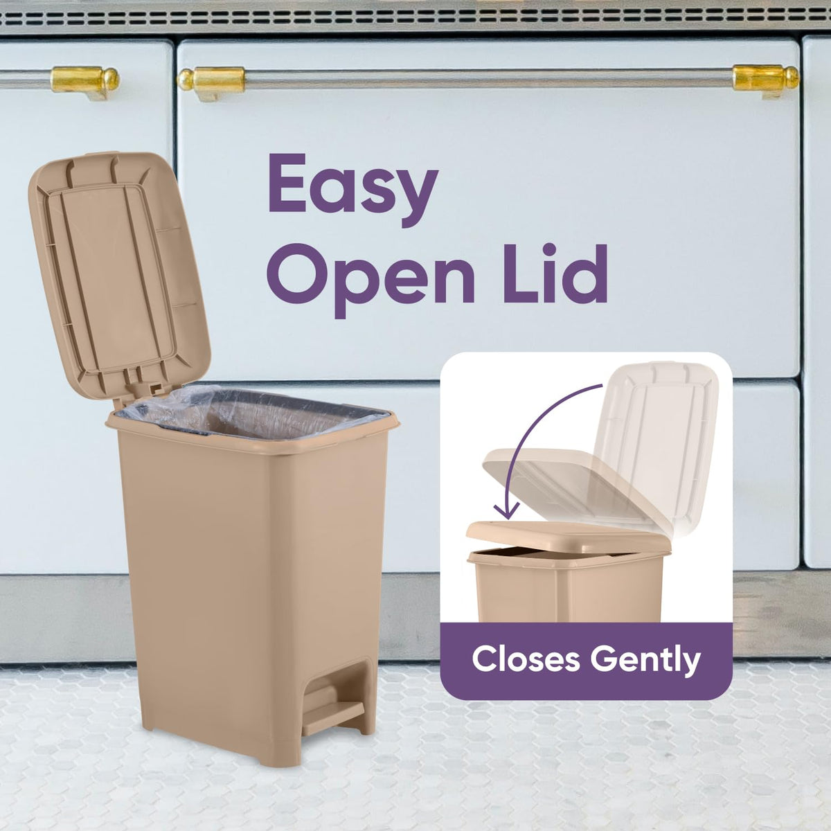Superio 2.5 Gal Slim Step On Pedal Plastic Trash Can, Waste Bin for Under Desk, Office, Bedroom